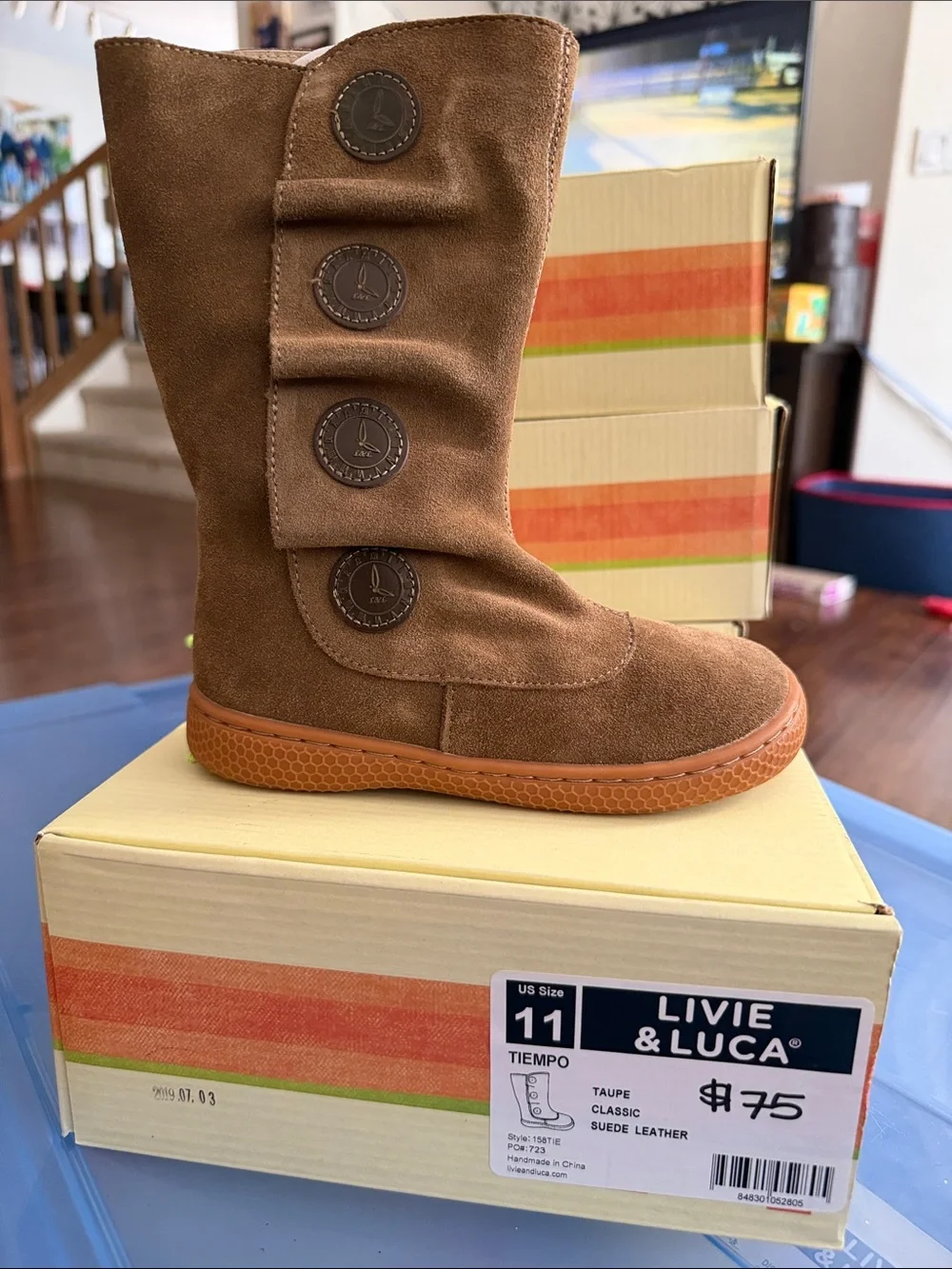 Livie & Luca Brown Suede Kids Button Mid-Calf Boot